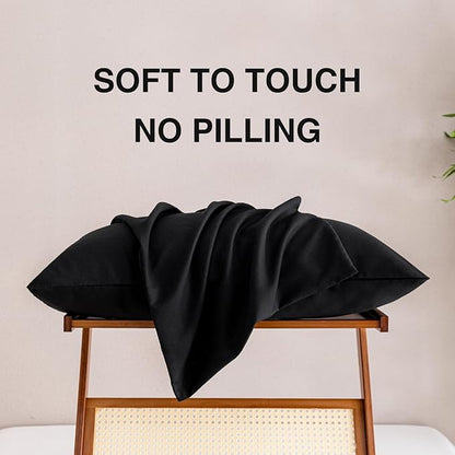 MINIPANDA Black Pillow Cases Set of 4 Queen Size - Super Soft, Smooth and Breathable Pillow Cases Queen- Envelope Design - Machine Washable Lightweight (20X30 Inches (4 Piece))