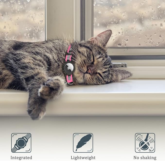 Reflective AirTag Cat Collar, Integrated Cat Collar with Air Tag Holder | Built in AirTag Holder, Adjustable 7-13in for Cats, Kittens and Puppies, Safety Elastic Band, Reflective for Night Walking