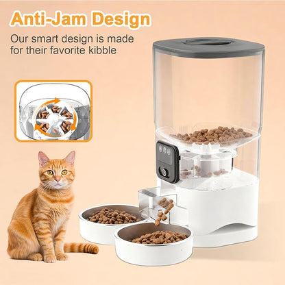Automatic Cat Feeder with Camera for Two Cats, 1080P HD Video with Night Vision, 2.4G WiFi Auto Dog Feeder with 2-Way Audio for Cat & Dog, Low Food & Motion & Sound Alerts Timed Pet Feeder 7L
