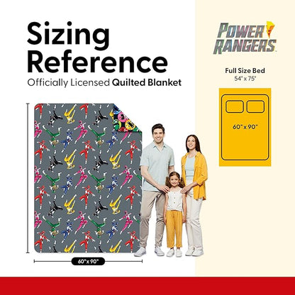 Northwest Power Rangers Rangers Go Twin Quilted Blanket, Comfy Throw, Adults Boys Girls, Soft Lightweight Bedding for Bed, or Couch, 60 x 90 inches