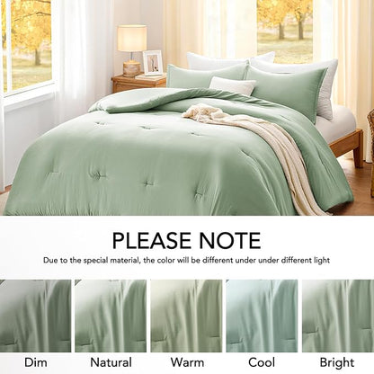 California King Comforter Set SageGreen,3PCS Soft Lightweight Breathable Bedding Comforter Sets for All Season, Cal King(104''×96'' Comforter & 2 Pillowcases)