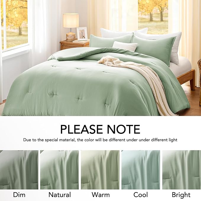 Oversized King Comforter Set SageGreen,3PCS Soft Lightweight Breathable Bedding Comforter for All Season, Oversized King Size(120''×98'' Comforter & 2 Pillowcases)
