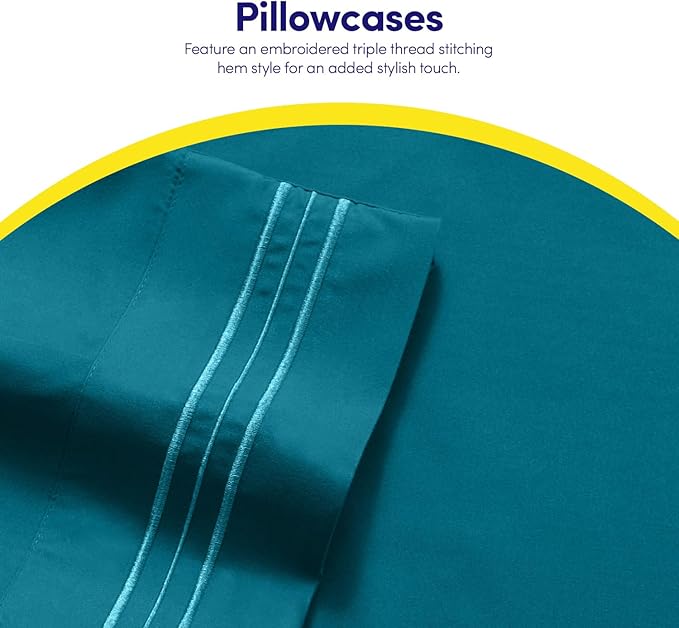1500 Supreme Collection Twin Sheet Sets Teal - 3 Piece Bed Sheets and Pillowcase Set for Twin Mattress - Extra Soft, Elastic Corner Straps, Deep Pocket Sheets, Twin Teal