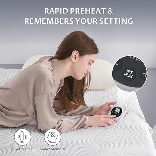 California King Size Electric Heated Mattress Pad - Bed Warmer with Memory & Preheat Functions, 12 Heat Settings Dual Control for 1-12 Hours Auto Off, Lighted Button