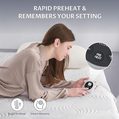 Full Size Electric Heated Mattress Pad - Bed Warmer with Memory & Preheat Functions, 12 Heat Settings Single Control for 1-12 Hours Auto Off, Lighted Button
