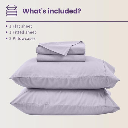Bedlifes 100% French Linen Sheets California King Size 18-24" Extra Deep Pocket 4-Piece Set Breathable & Moisture-Wicking,Soft & Durable Sheets for Thick Mattresses(Lavender)