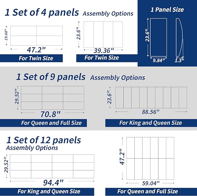 Art3d 9-Pack Peel and Stick Upholstered Headboard, 9.84 x 23.62 in, Black | Self Adhesive, Upholstered Padded Panels, Fits Multiple Bed Sizes, Sound Absorbing, Ideal for Bedroom