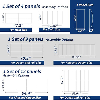 Art3d 9-Pack Peel and Stick Upholstered Headboard, 9.84 x 23.62 in, Black | Self Adhesive, Upholstered Padded Panels, Fits Multiple Bed Sizes, Sound Absorbing, Ideal for Bedroom