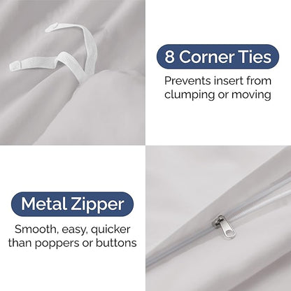 Duvet Cover Queen Size Set - Extra Soft Queen Duvet Cover 90" x 90" with 2 Pillow Shams - Hotel Luxury, Easy Care & Fade Free with Zipper Closures & Ties - All Season, Comfy & Breathable (French Grey)