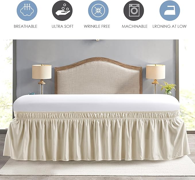 FreshCulture Queen Bed Skirt, Elastic Wrap Around Bed Skirt Queen Size, Bed Skirts for Adjustable Bed, Easy Fit with 22 Inch Drop Length, Hotel Quality Dust Ruffle for Queen Bed (Cream)
