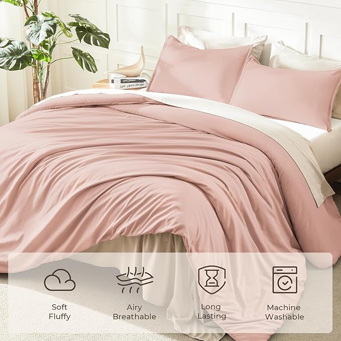 Litanika Pink Twin Comforter Set for Girls, 2 Pieces Kids Blush Plain Bedding Comforter Set, All Season Bed Set (66x90In Comforter & 1 Pillowcase)