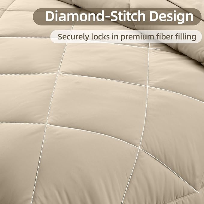 FUANNA 7 Pieces Queen Comforter Set, All Season Bed in a Bag Queen Size, Luxury Soft Bedding Sets with Comforter, Flat Sheet, Fitted Sheet, Pillowcases & Pillow Shams, Oatmeal