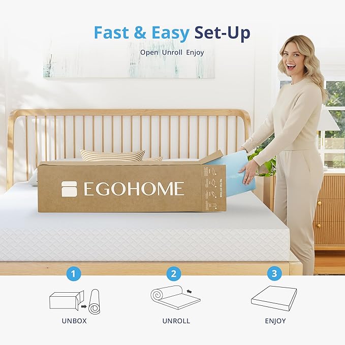EGOHOME 4 Inch Twin Memory Foam Mattress Topper, Cooling Gel Infused & Pressure Relieving Pad in a Box, Dorm Room Essentials, CertiPUR Certified, Blue