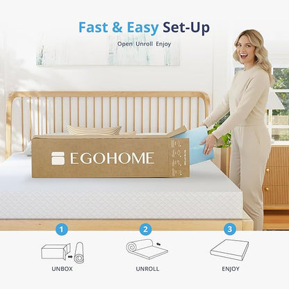 EGOHOME 2 Inch Cal King Memory Foam Mattress Topper, Cooling Gel Infused & Pressure Relieving Pad in a Box, Dorm Room Essentials, Blue