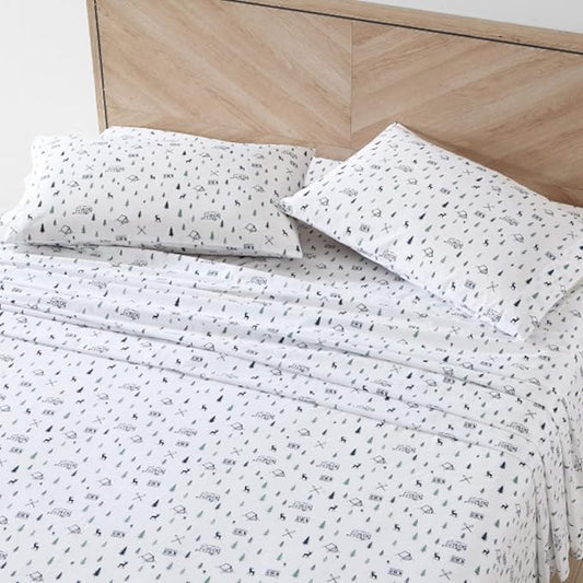 Eddie Bauer Home | Percale Collection Sheet Set-100% Cotton, Crisp & Cool, Lightweight & Moisture-Wicking Bedding, King, Campout