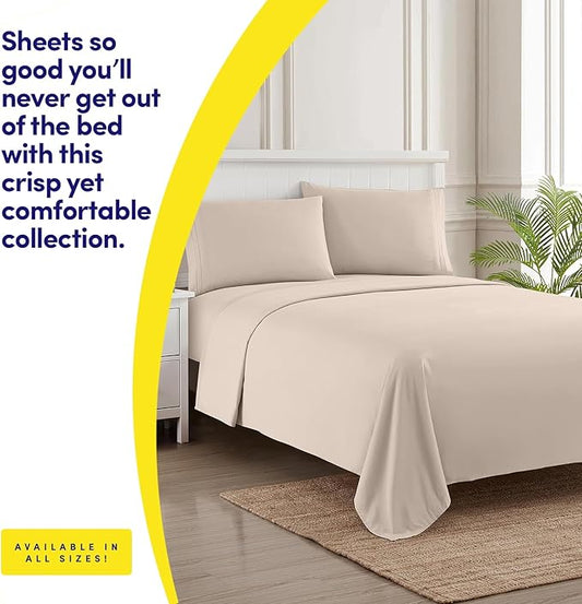 1500 Supreme Collection King Sheet Sets Beige Cream - Luxury Hotel Bed Sheets and Pillowcase Set for King Mattress - Extra Soft, Elastic Corner Straps, Deep Pocket Sheets, King Beige Cream