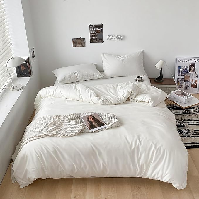 Cottonight White Comforter Sets Twin Plaid White Comforter Modern Solid Color Blanket Quilts Soft Breathable Bedding Comforter Sets