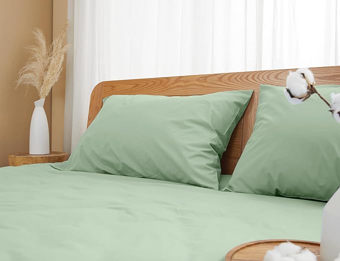 Pillow Cases, King Size Cotton Percale Weave Pillowcases, Pre-Shrunk Breathable and Hypoallergenic Pillowcases, Set of 2 (2 Piece King 20 Inch x 40 Inch, Sage Green)