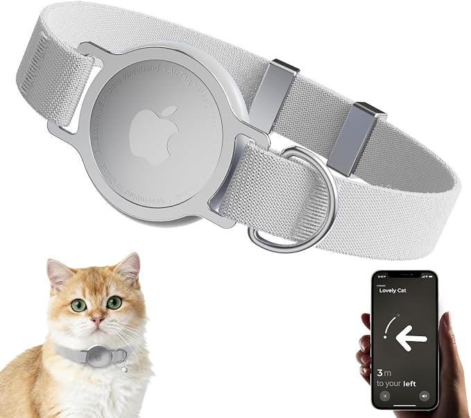 AirTag Cat Collar, Ultra Elastic Cat Tracker Collar (Grey) | Compatible with Apple Air Tag Holder, Lightweight, Scratch Resistant, Stepless Adjustable Pet Tracking Collars for Cat Kitten
