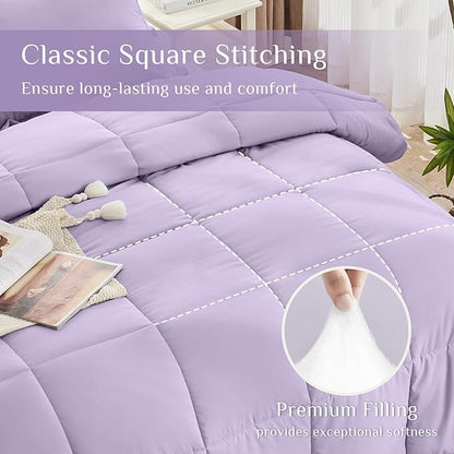 JOLLYVOGUE California King Comforter Set, Ultra-Soft Bed in a Bag Cal King Size 7 Pieces, Oeko-TEX Certified Bedding Set with Down Alternative Comforter, Sheets, Pillowcases & Shams, Lavender
