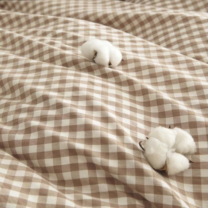 Nayoroom Gingham Duvet Cover King Size 100% Washed Cotton Brown Tan Plaid Checkered Comforter Cover 3 Pcs Soft Breathable Grid Farmhouse Dorm Bedding Set for All Seasons