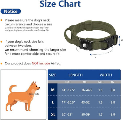2026 Upgrade Waterproof AirTag Dog Collar, Comfortable Control Handle and Metal Buckle, Military Tactical Dog Collar with AirTag Holder, GPS Holder for Medium to Large Dogs (ArmyGreen,L)