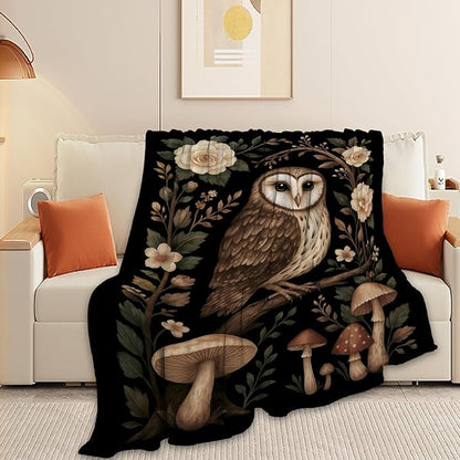 Gothic Owl Blanket Super Soft Warm Fluffy Fleece Flannel Animal Throw Blanket Cozy Fuzzy Plush Stuff Bedding Blankets Gifts for Women Kids Boys Girls Adults 60"X50"