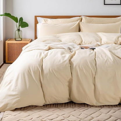 NEXHOME PRO Full Duvet Cover Set – 100% Certified Organic Cotton with Washed Feel & Linen-Like Texture, Comfortable & Breathable, Home Bedding Set 80"*90" (No Comforter) 8090N