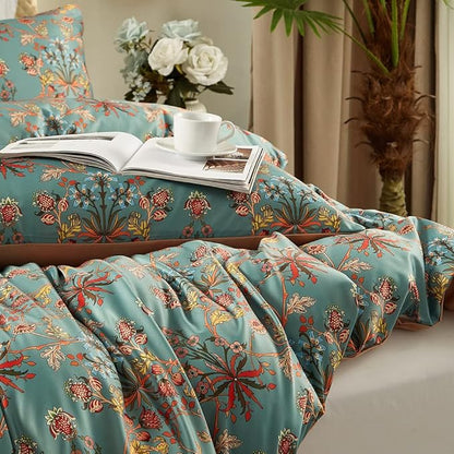 Cupocupa Duvet Cover King Size Set Boho Floral Pattern King Duvet Cover Set for King Size Bed Vintage Soft Bedding Leaf Print Paisley Duvet Cover with Pillowcases