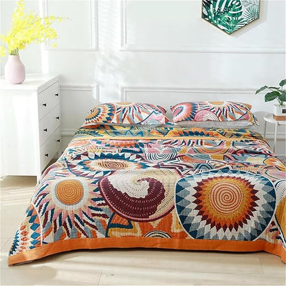 MSGKV Boho Throw Blanket for Bed 100% Cotton Blankets 90''x98'' Decorative Spring Couch Throws Breathable Blanket Gifts for Women