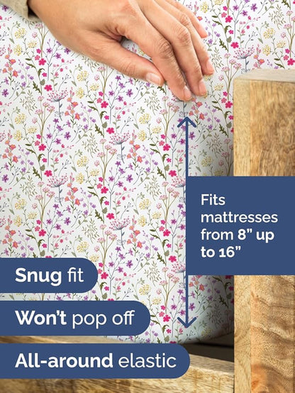 Floral Sheets - Flower Print Bed Sheet Set - 1 Flat, 1 Fitted & 2 Pillowcases w/ Deep Pockets - Comfy, Wrinkle & Fade Free - Boho Botanical Bedding - Soft, Breathable and Cooling - Cal King Size Set