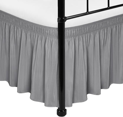 Biscaynebay Wrap Around Bed Skirts with Split Corners for Twin/Twin XL Beds 15" Drop, Silver Grey Adjustable Elastic Dust Ruffles Easy Fit Wrinkle Resistant Silky Luxurious Fabric Machine Washable