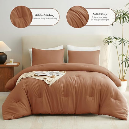 CozyLux Full Size Comforter Set Pumpkin, 3 Pieces Solid Breathable Quilted Bedding Sets, Fall Luxury Lightweight Soft Bed Set with Down Alternative Comforter and 2 Pillowcases for All Seasons