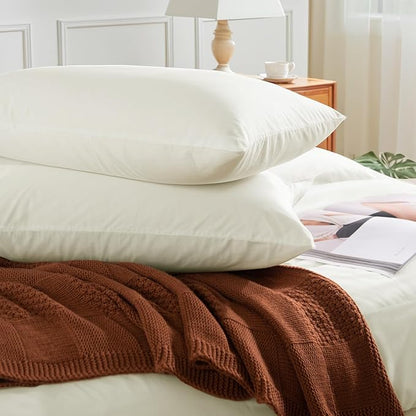 NEXHOME PRO King Duvet Cover Set, 100% Washed Cotton with Linen-Like Texture, Natural Organic, Breathable & Comfortable, Includes Home Bedding Set Milk White (No Comforter) 10490