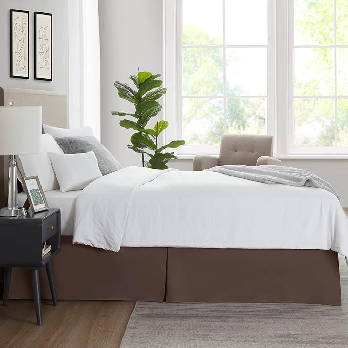Nestl Dark Brown Full XL Bed Skirt - Full XL Size Bed Skirt 14 Inch Drop - Brushed Microfiber Bed Skirts - Hotel Quality Pleated Bed Skirt - Shrinkage & Fade Resistant