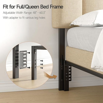Adjustable Headboard for Full/Queen Size Bed Frame, Linen Fabric Bed Headboard with Storage & RGB LED Light in Modern Vertical Channel Design, Beige