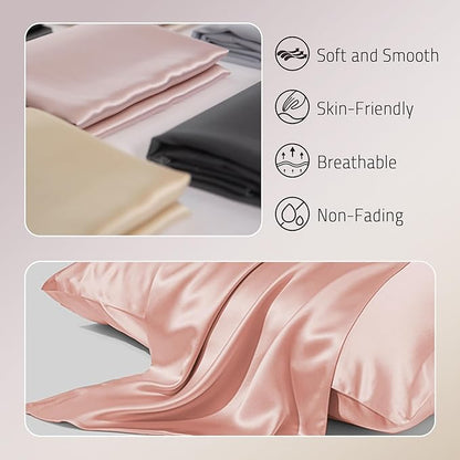 Mulberry Silk Pillow Cases Set of 2, Both Sides Real Silk Pillowcase for Hair and Skin Prevent Acne Organic Silk Pillow Cases 2 Pack with Hidden Zipper, Coral Pink, Standard (20"×26")