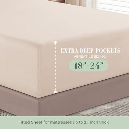 Elegant Comfort Luxurious 1500 Premium Hotel Quality Microfiber 4-Piece Sheet Set, 18-24 Inches Deep - Extra Deep Pocket Sheets - Ultra Soft 4PC Deep Pocket Sheets, Full, Cream