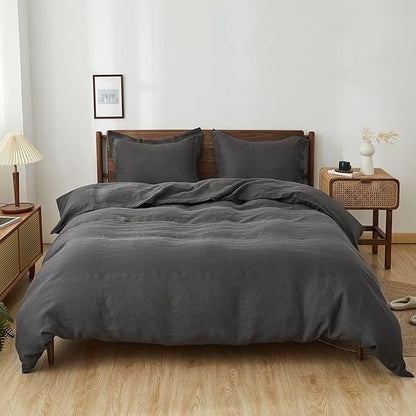 Simple&Opulence 100% Linen Pillow Case Queen Size Set of 2, Dark Grey Pillow Covers with Overlap Closure, Luxury Breathable Pillowcases Protectors Suitable for All-Season (20" X 26", Dark Grey)