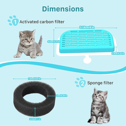 GIOTOHUN Cat Water Fountain Filter: 24 Filters - 12 Pieces Filters + 12 Pieces Sponges for Cat Fountain - Pet Water Fountain Filter Replacement for Pet Dispenser H1 (67oz/2L)