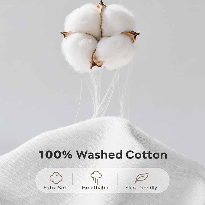 JELLYMONI Washed Cotton Duvet Cover - Off White, Queen Size 90x90 Inches, 3-Piece Bedding Set with Button Closure, Includes 1 Duvet Cover & 2 Pillowcases (Comforter Not Included)