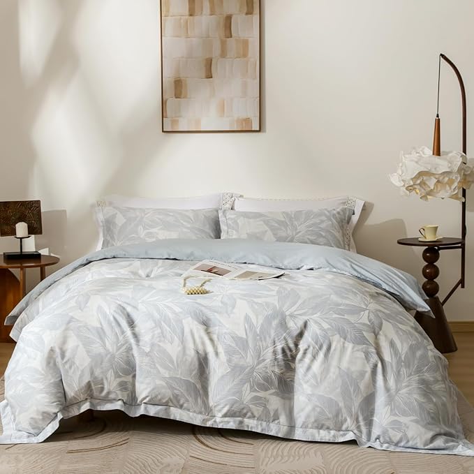 OAITE Duvet Cover Set Twin Size Floral Pattern Ultra Soft 100% Cotton Duvet Cover Sets 3-PC, Breathable Duvet Cover with Zipper Closure & Corner Ties(2 Pillow Shams,1 Duvet Cover)