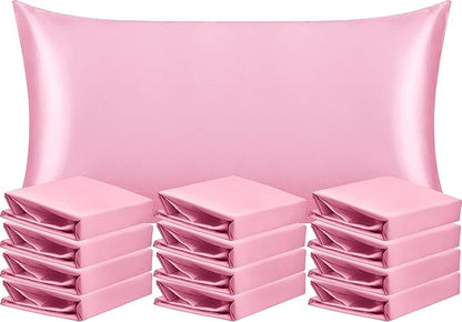 NTBAY 12 Pack Satin King Pillowcases for Hair and Skin, Luxurious and Silky Pillow Cases with Envelope Closure, 20 x 36 Inches, Pink