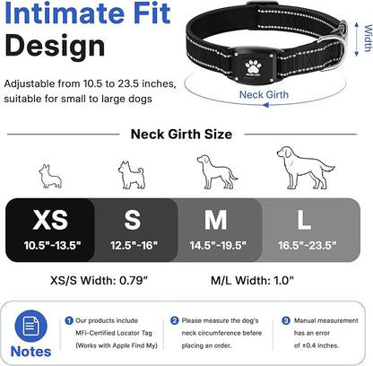 GPS Dog Collar Tracker 2-in-1,Reflective Waterproof Pet Collar,iOS-Only,No Monthly Fees,Unlimited Range,Dog Tracking Collar Pet Tracker,for Small Medium Large Dogs(L (16.5"-23.5"), Black)