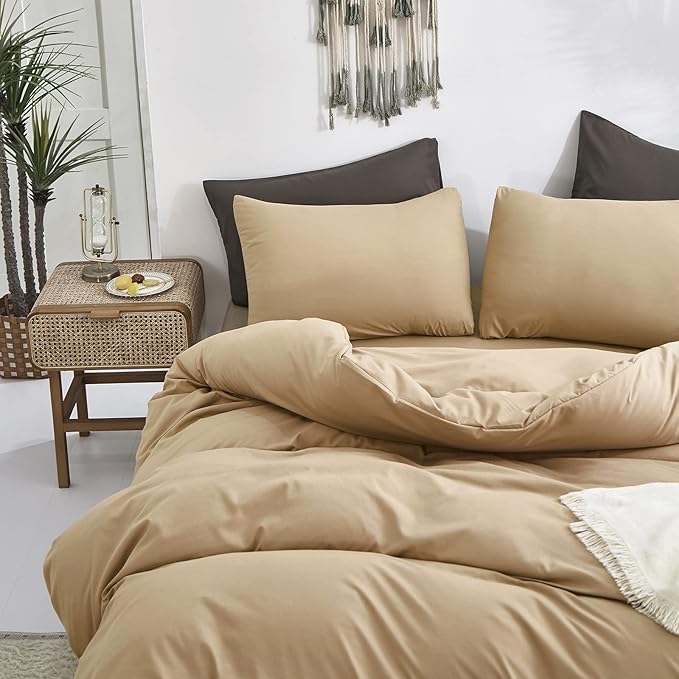 Cottonight Khaki Comforter Set King Beige Champagne Bedding Comforter Women Men Taupe Sand Color Quilts Blanket Soft Breathable Cozy Lightweight Modern Solid Dark Champagne Comforter Set All Season