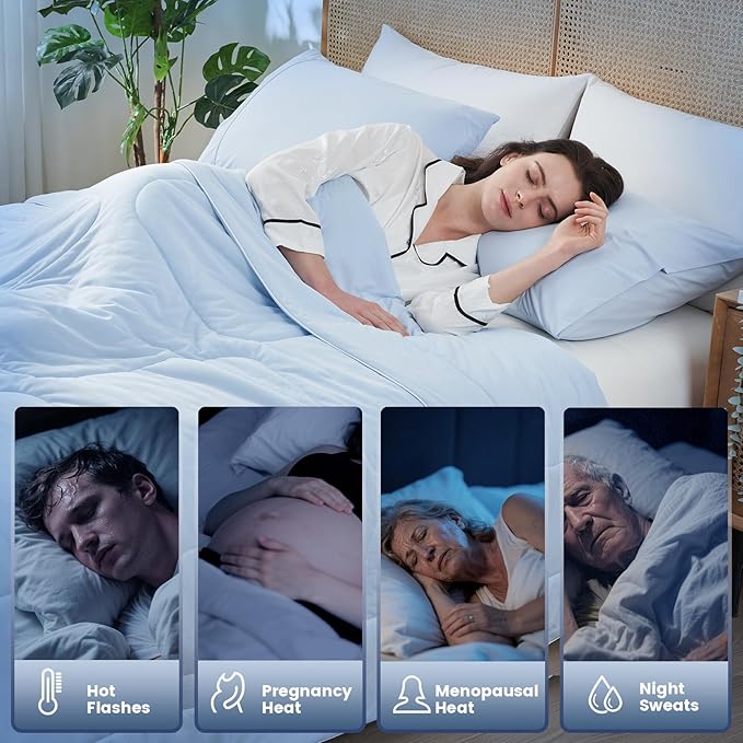 Amélie Home Cooling Comforter King Size, Dual-Sided Lightweight Cooling Blanket for Hot Sleepers, Q-Max 0.43 Breathable Cooling Quilt for Night Sweats, 106" x 90", Heather Ice Blue