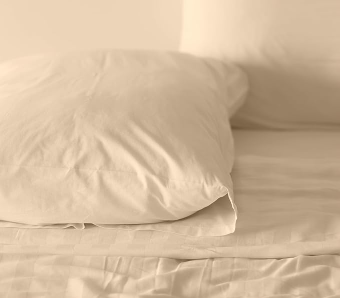 RUVANTI 100% Cotton Sheets – King Size Percale Bedding, Cooling & Breathable, Durable with a Crisp, Soft & Comfortable Feel, 16" Deep Pocket, 4-Piece Set, Beige