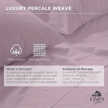 Linen Home 100% Cotton Percale Pillowcases Queen Size, Mauve Lavender, 2 Pieces of Pillow Case, Crisp and Cool Strong Bed Linen, 20 inches X 30 inches