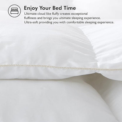 Luxurious Palatial King/Super King 120" x 98" Size Goose Down Fiber Waterfowl Feather Fiber Comforter Duvet, 100% Egyptian Cotton Cover, 80 oz. Fill Weight, Baffle Box Design, White Solid