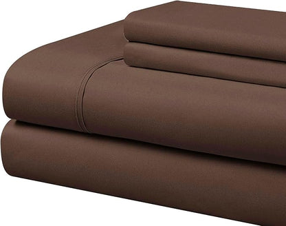 Cathay Home Essentials Ultra Soft Hypoallergenic Wrinkle Resistant Double Brushed Microfiber Bedding Sheet Set, Brown, Queen